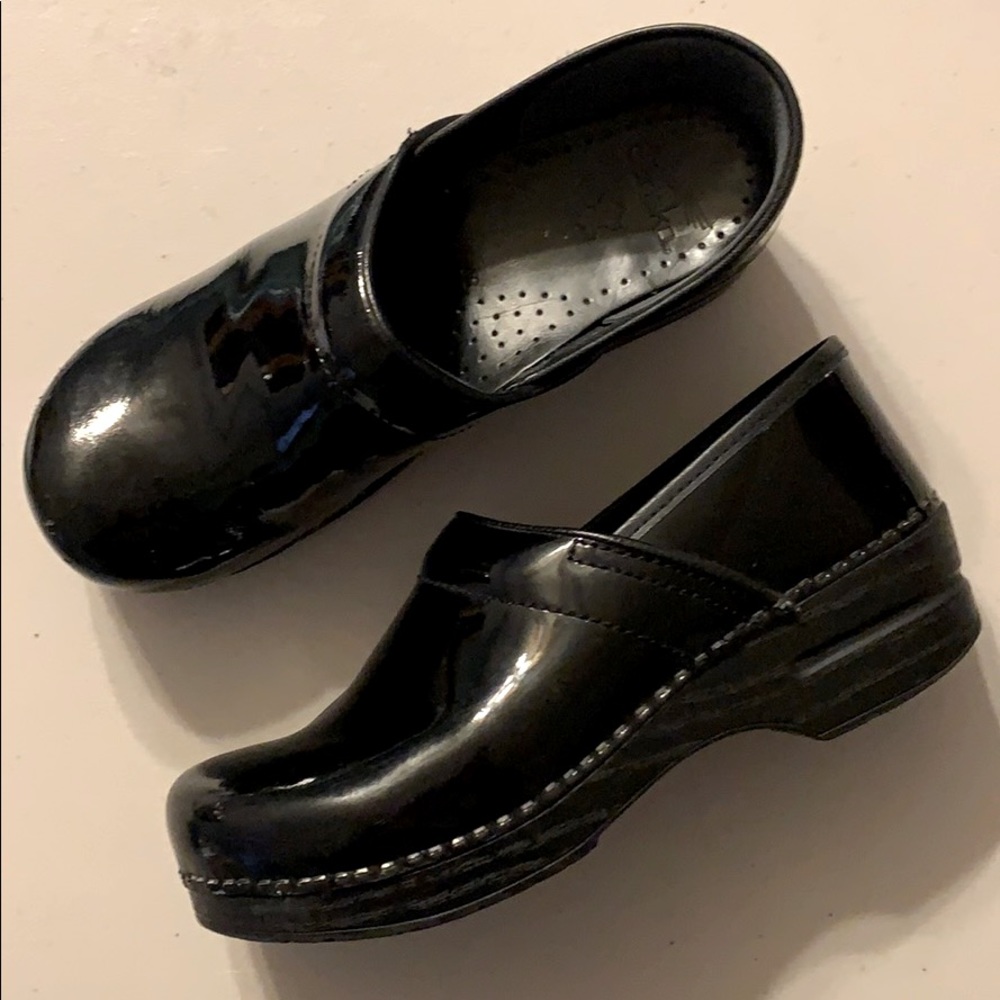 DANSK Black Patent Leather Clogs